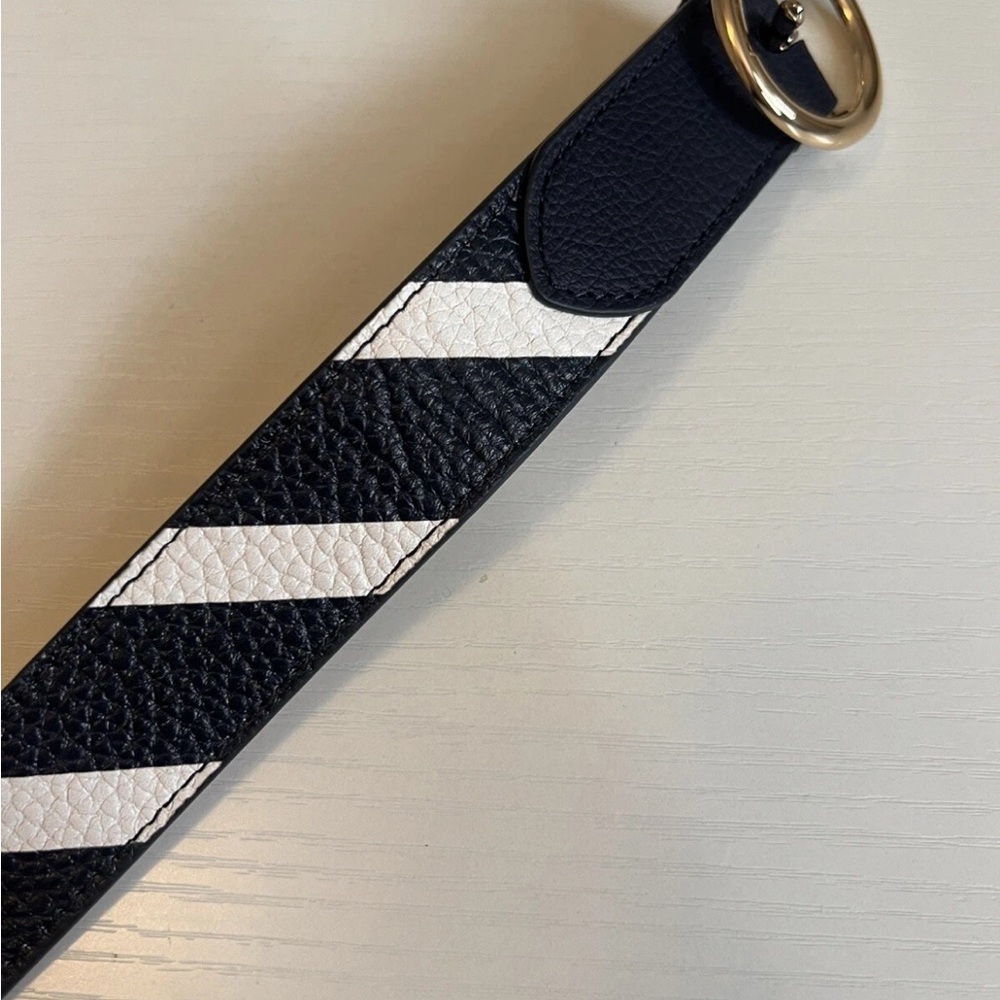 Talbots Womens XS Navy & White Belt With Gold Buckle 37 Inches